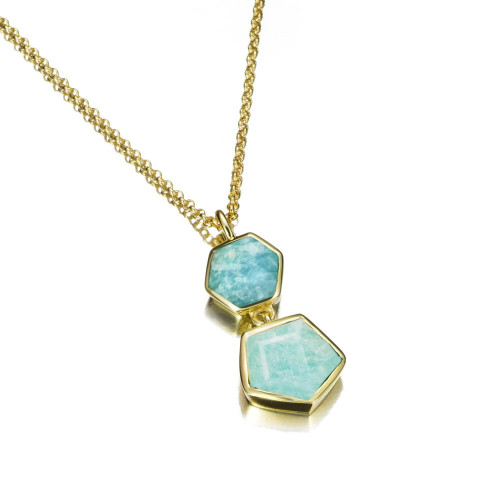 Colgante con amazonita geométrica de plata con baño de oro 18k