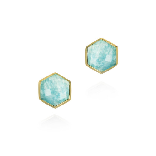 Mini hexagonal earrings with amazonite in sterling silver with 18k gold vermeil