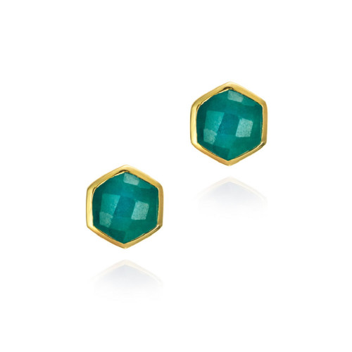 Pendientes midi de apatita hexagonal de plata con baño de oro 18k