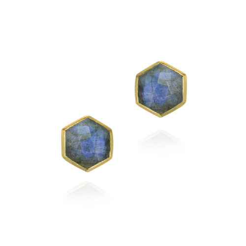 Midi hexagonal earrings with labradorite in sterling silver with 18k gold vermeil