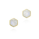 Pendientes midi de espectrolita hexagonal de plata con baño de oro 18k