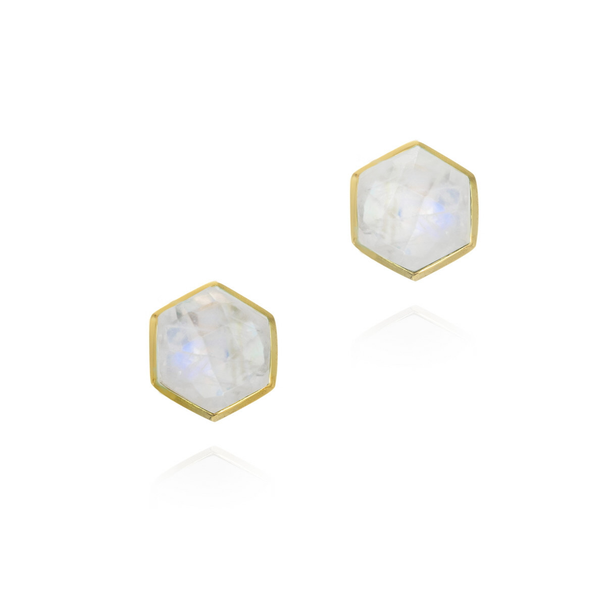 Midi hexagonal earrings with rainbow moonstone in sterling silver with 18k gold vermeil