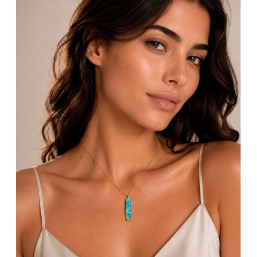 Colgante largo con turquesa de plata con baño de oro 18k