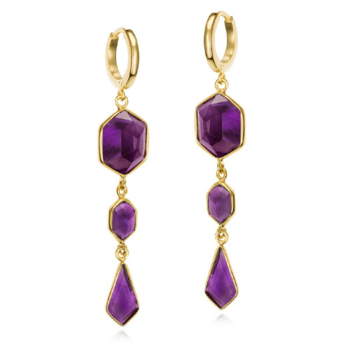 Long earring with amethyst in sterling silver with 18k gold vermeil