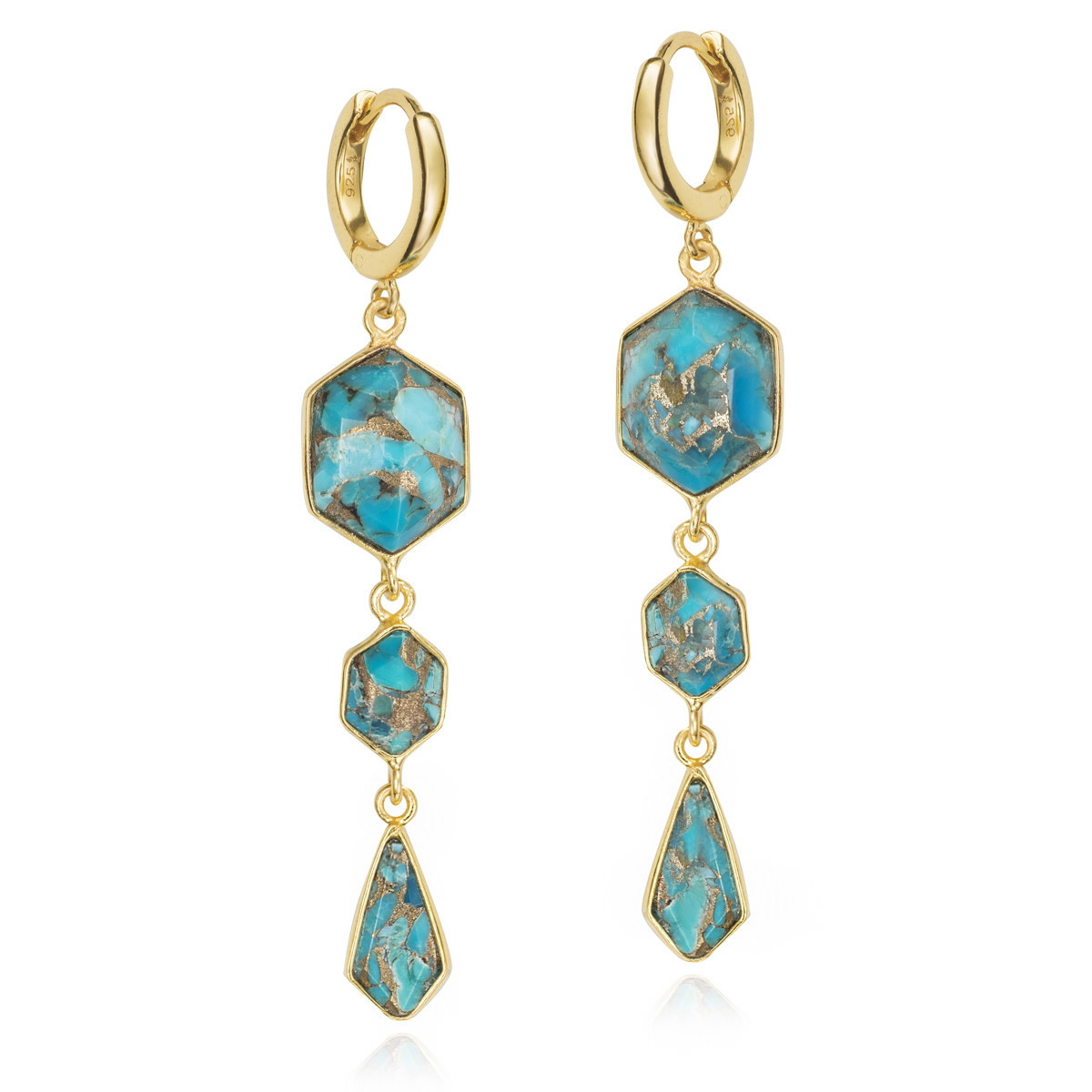 Long earring with turquoise in sterling silver with 18k gold vermeil