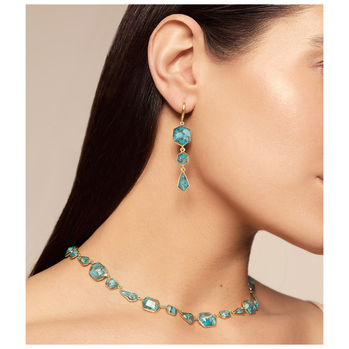 Long earring with turquoise in sterling silver with 18k gold vermeil