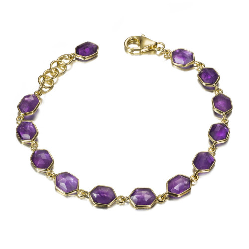 Pulsera geométrica con amatista de plata con baño de oro 18k