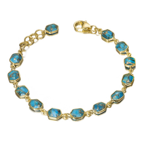 Pulsera geométrica con turquesa de plata con baño de oro 18k