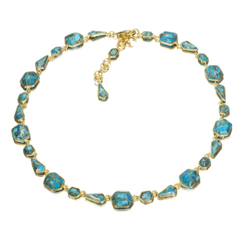Collar geométrico con turquesa de plata con baño de oro 18k