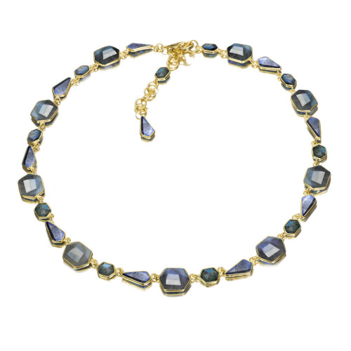 Collar geométrico con labradorita de plata con baño de oro 18k
