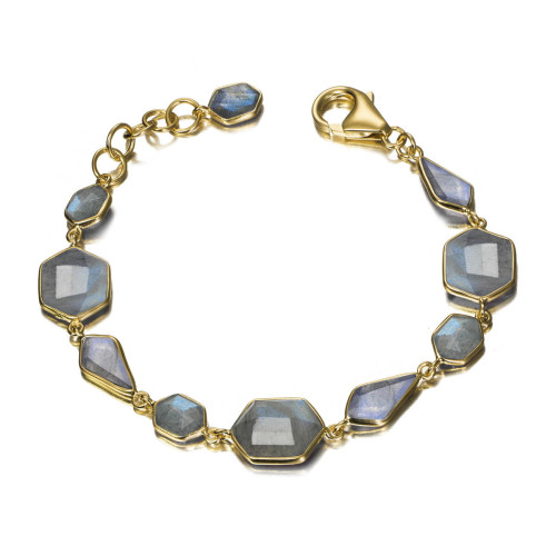 Pulsera de formas geométricas con labradorita de plata con baño de oro 18k