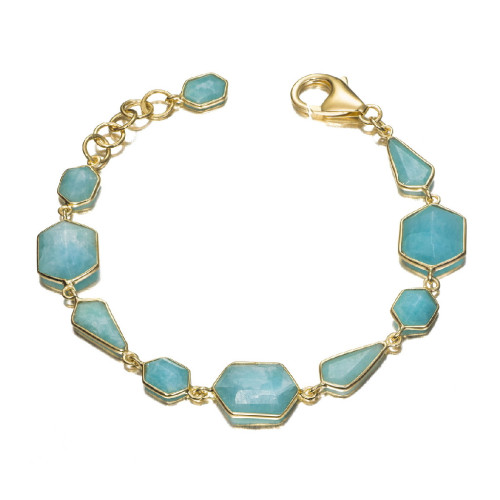 Pulsera de formas geométricas con amazonita de plata con baño de oro 18k