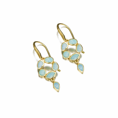 Pendientes de gancho de flor con amazonita de plata con baño de oro 18k