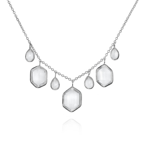Collar geométrico de cuarzo herkimer de plata de ley 925