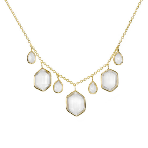 Collar geométrico de cuarzo herkimer de plata con baño de oro 18k